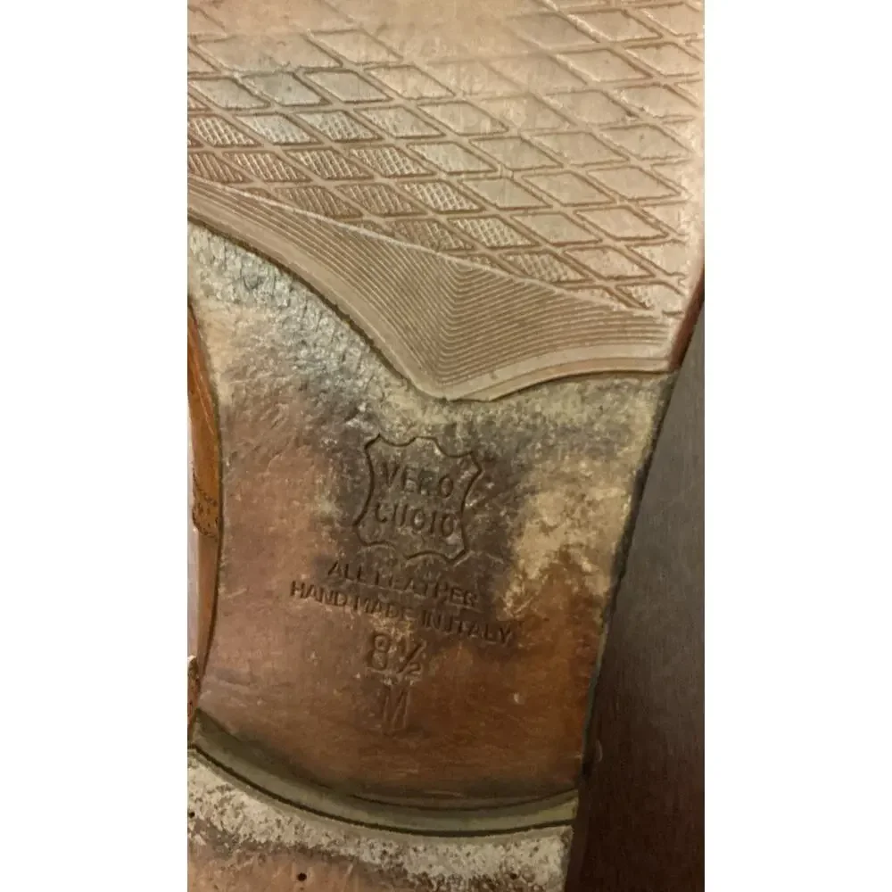 FERRADINI Hand Made Brown Leather Dress Shoes Mens SIZE 8.5 B Made In Italy